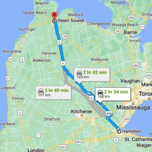 A drive from Hamilton Ontario to Owen Sound Ontario